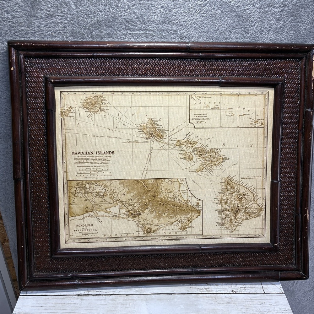 Antique Style Hawaiian Islands Map 1899 J. Martin Miller Framed Lahaina Print
